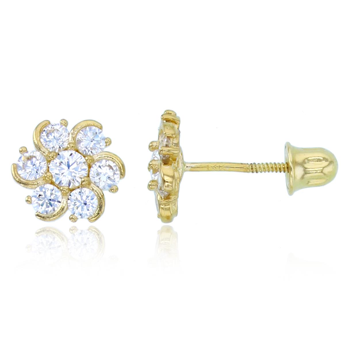 14K Yellow Gold Rnd CZ Flower Studs with Screw Backs