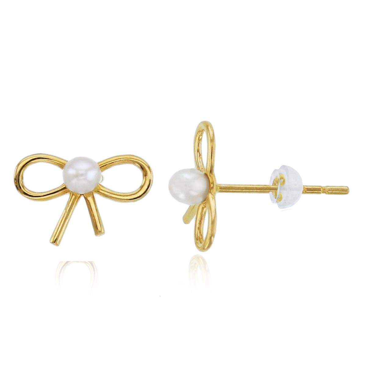 14K Yellow Gold Rnd Fresh Water Pearl Bow Studs with Silicon Backs