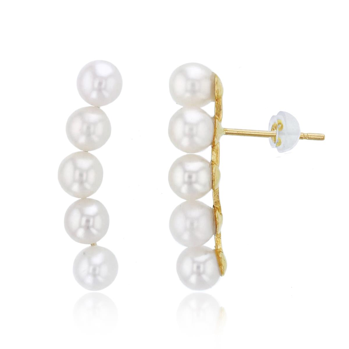 14K Yellow Gold 4mm Rnd Fresh Water Pearl Crawl Earrings with Silicon Backs