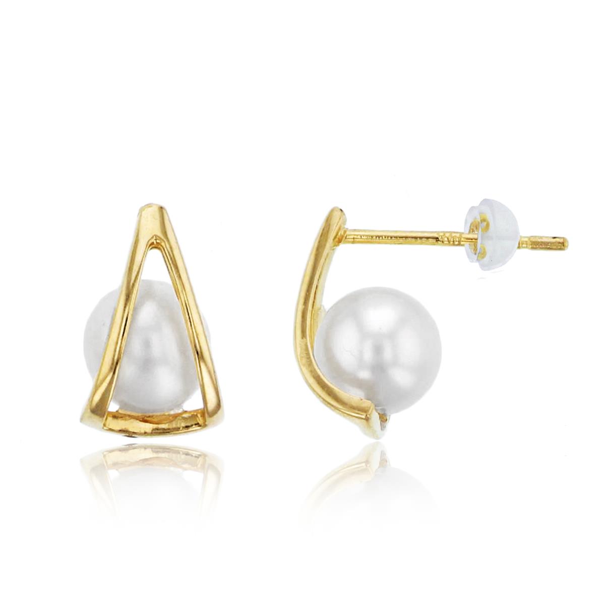 14K Yellow Gold 5mm Rnd Fresh Water Pearl Studs with Silicon Backs