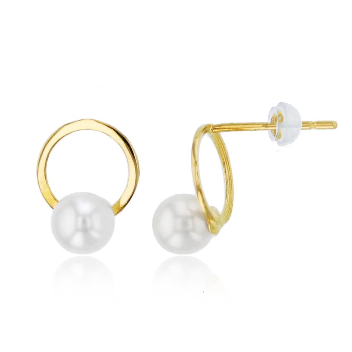 14K Yellow Gold 4mm Rnd Fresh Water Pearl Open Circle Studs with Silicon Backs