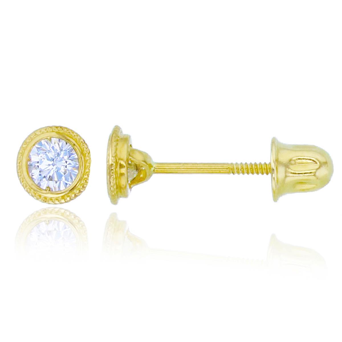 14K Yellow Gold 3mm Round Cut Milgrain Screwback Stud Earring