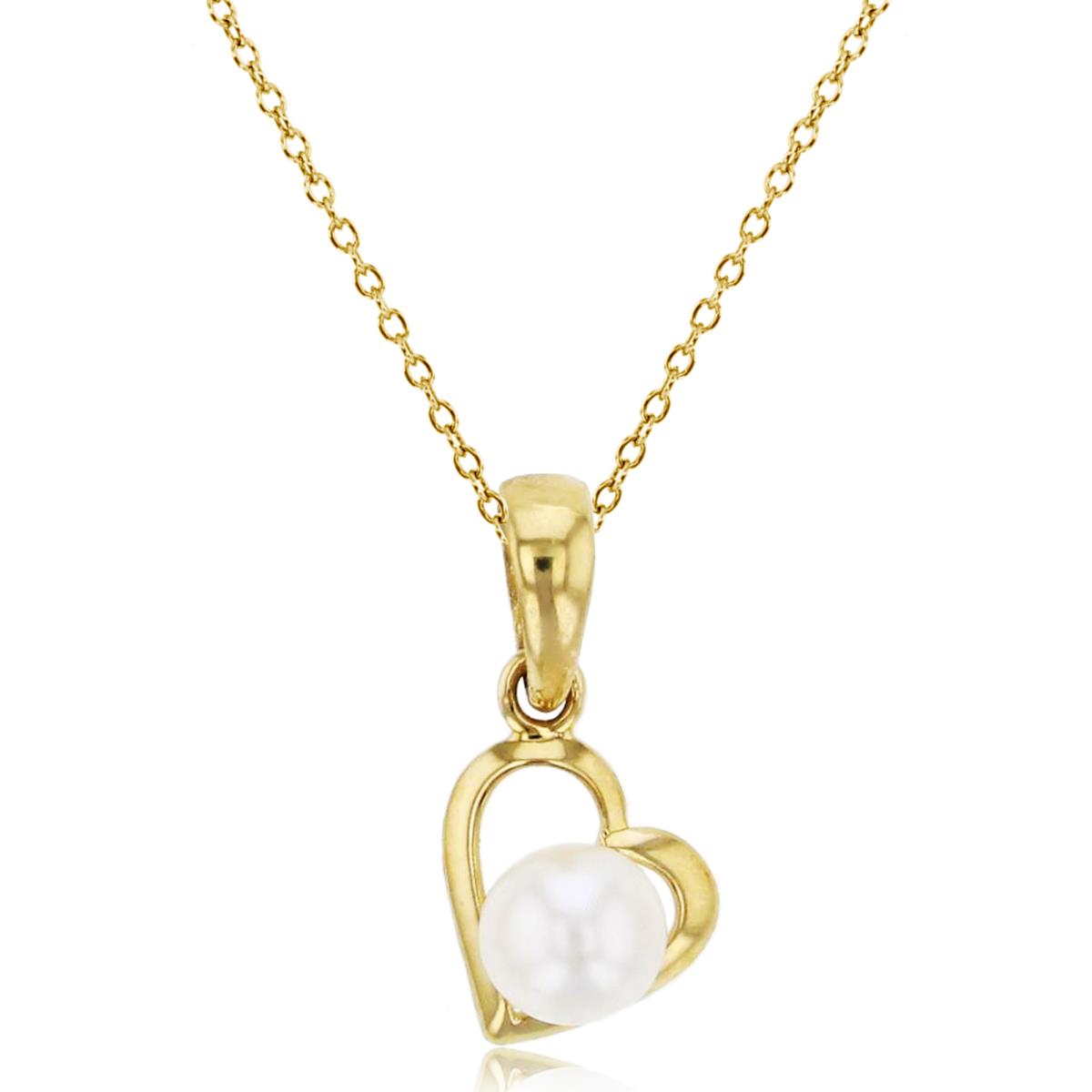14K Yellow Gold 4mm Fresh Water Pearl Heart 18"Necklace