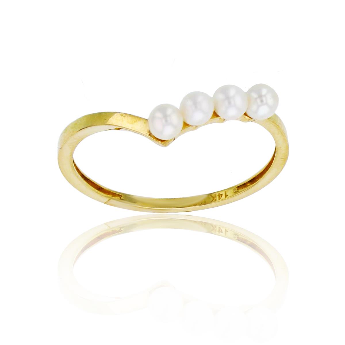 14K Yellow Gold 3mm Fresh Water Pearls Row Ring