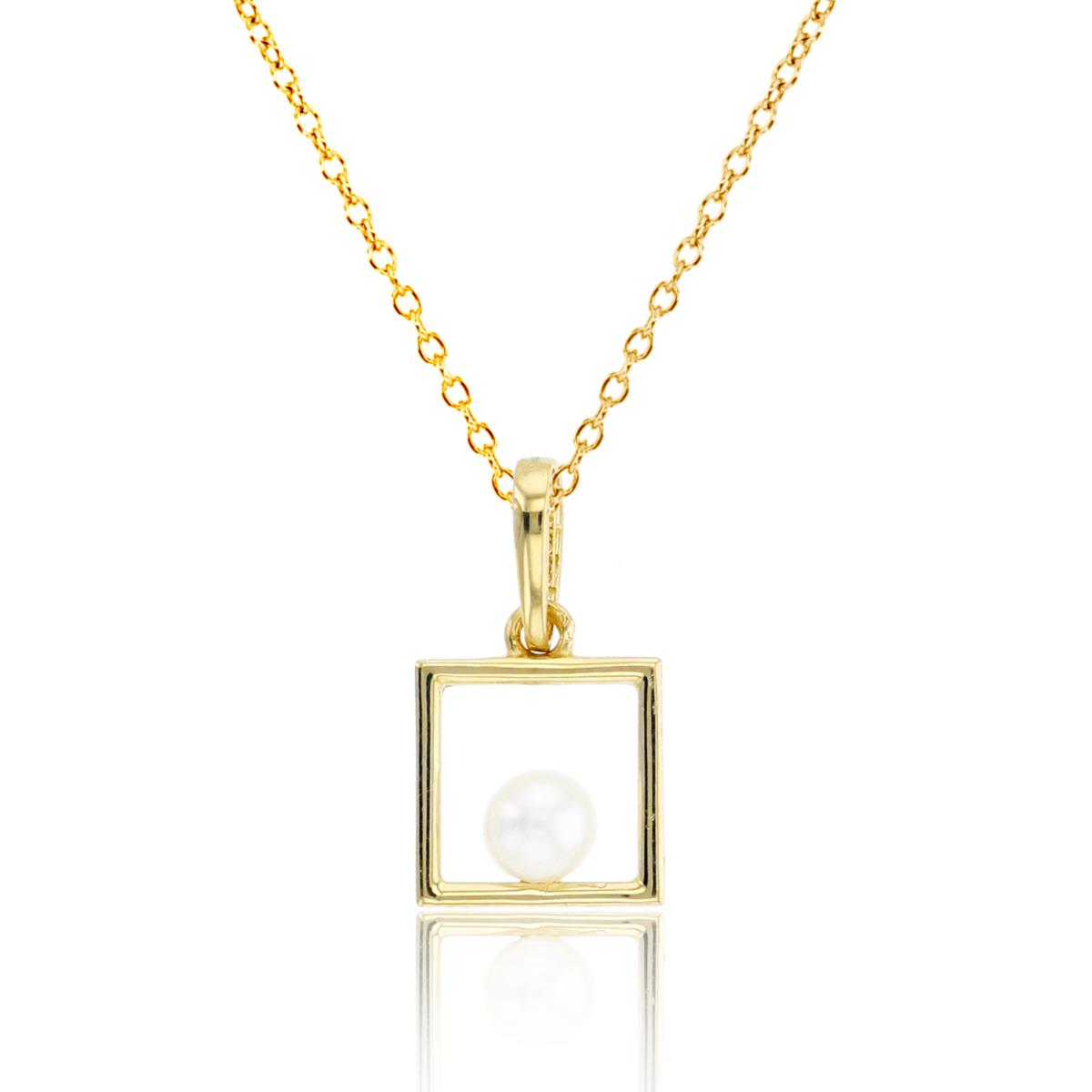 14K Yellow Gold 3mm Fresh Water Pearl in Open Square 18"Necklace
