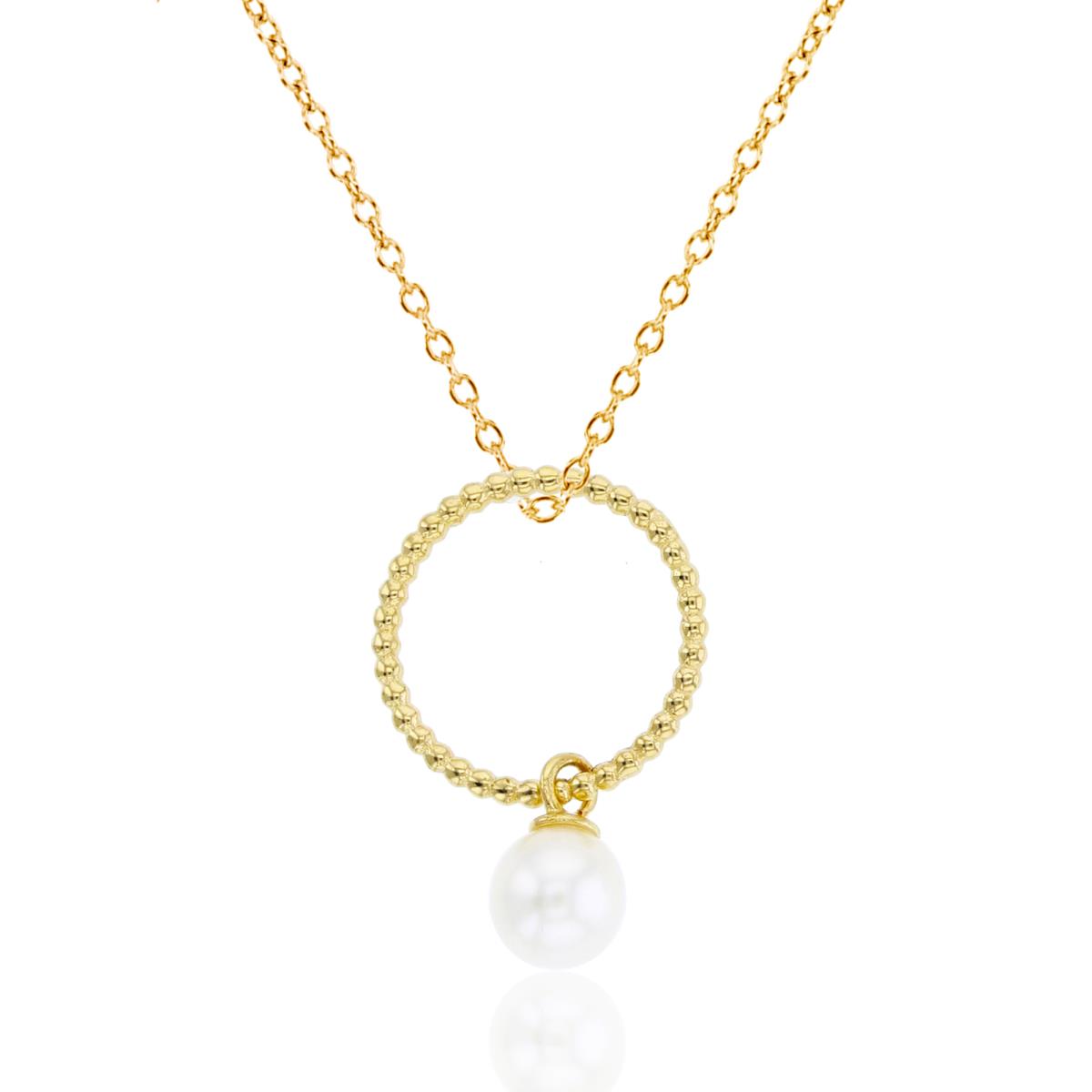 14K Yellow Gold 4mm Fresh Water Pearl Dangling in Open Spring Circle 18"Necklace
