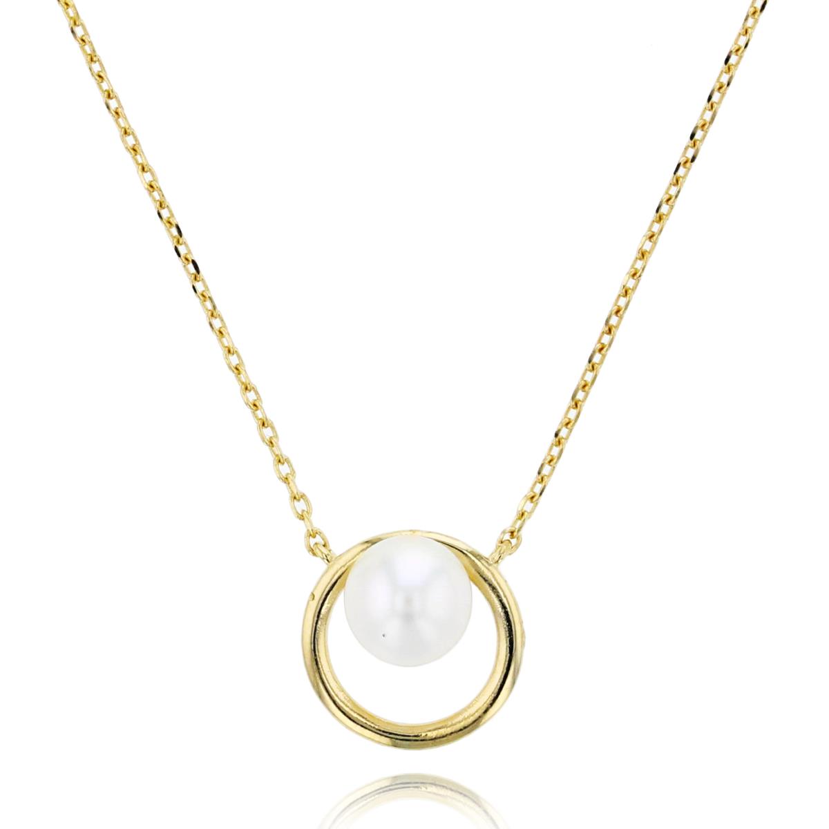 14K Yellow Gold 5mm Fresh Water Pearl in Open Circle 18"+2"Necklace