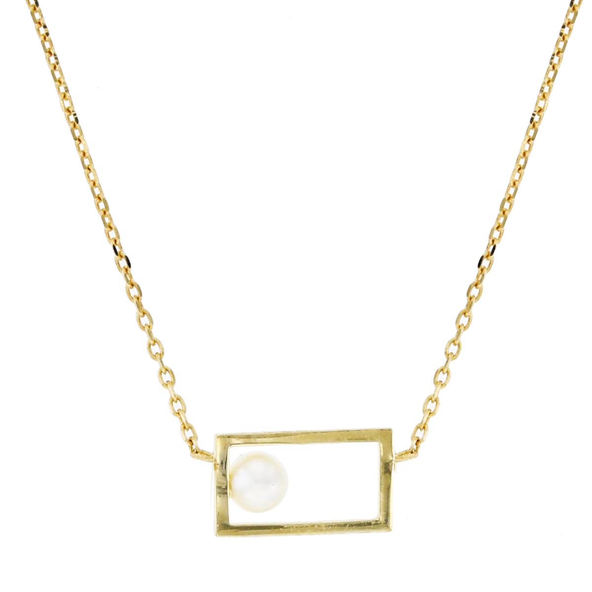 14K Yellow Gold 3mm Fresh Water Pearl in Open Rectangle 18"+2"Necklace