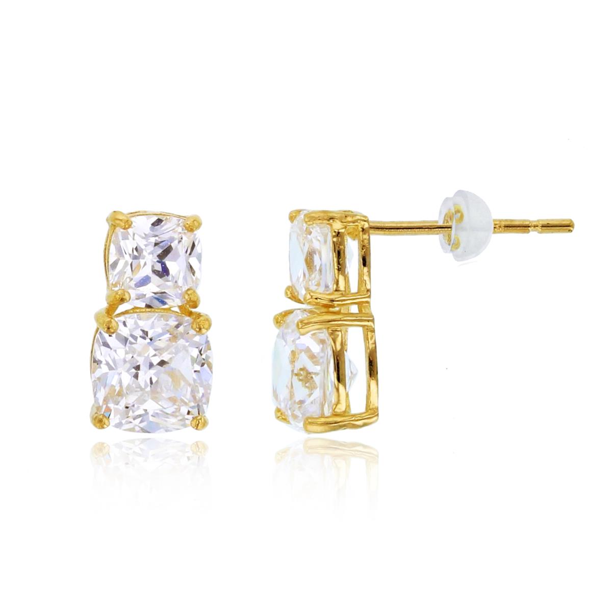 14K Yellow Gold 4mm & 5mm Cush CZ Studs with Silicon Backs