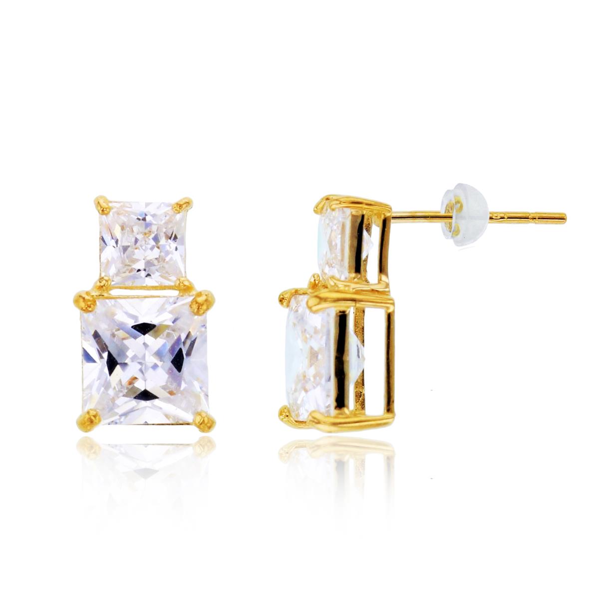 14K Yellow Gold 4mm & 6mm Princess CZ Studs with Silicon Backs