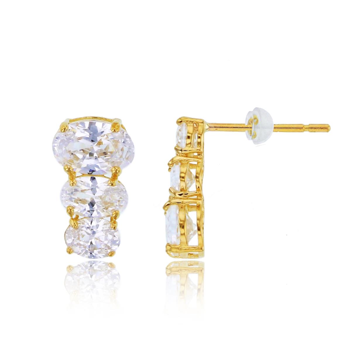 14K Yellow Gold Graduated 4x3/5x3/6x4mm Oval CZ Studs with Silicon Backs
