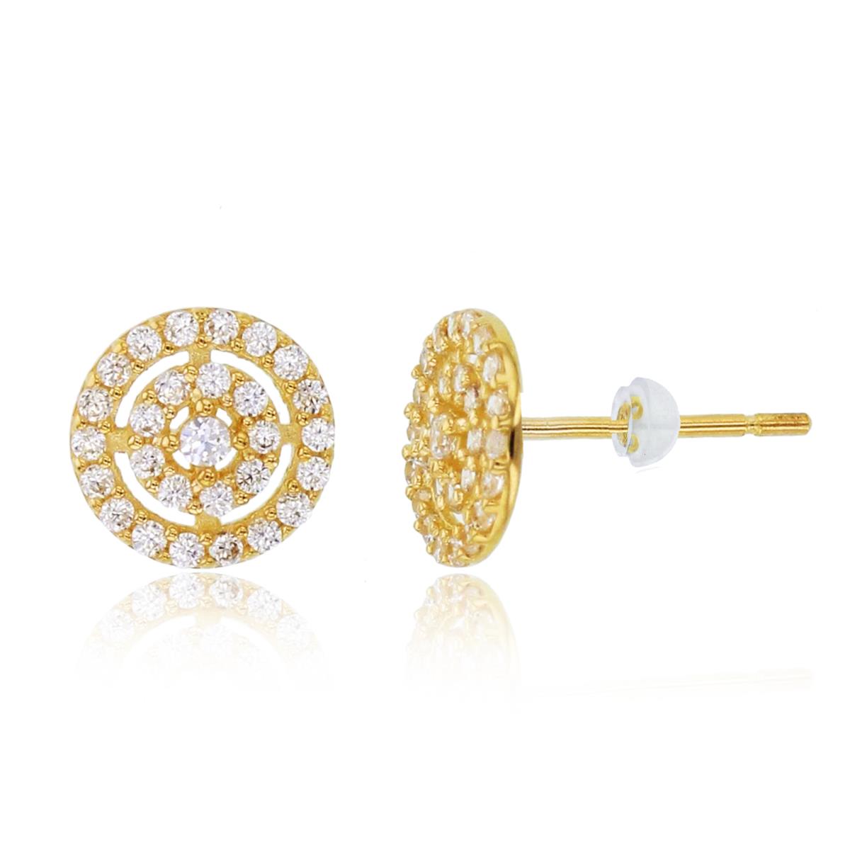 14K Yellow Gold Rnd CZ Double Halo Studs with Silicone Backs
