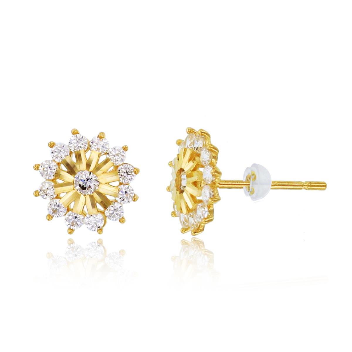 14K Yellow Gold Rnd CZ with DC Center Studs with Silicone Backs