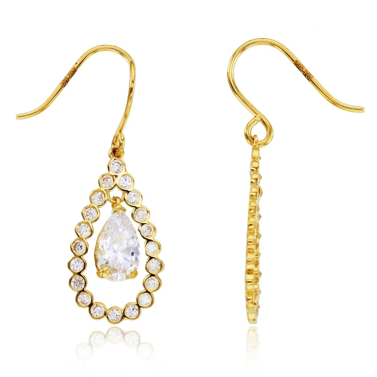 14K Yellow Gold 8x5mm PS CZ Dancing Drop inside Bezel Open PS-shape Earrings