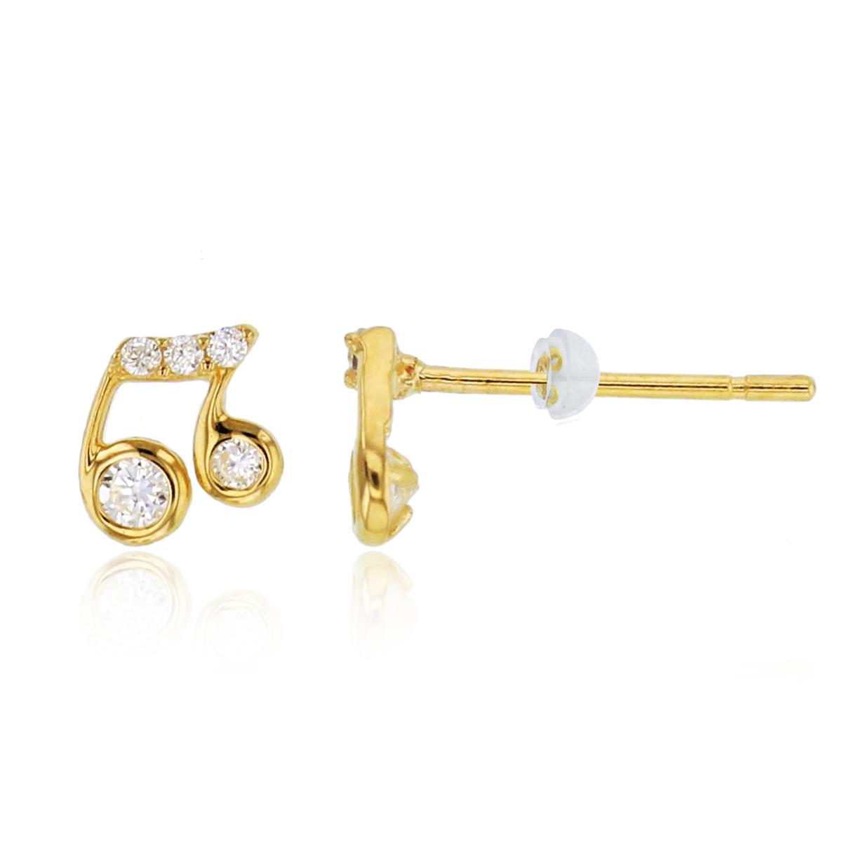 14K Yellow Gold Rnd CZ Music Sign Studs with Silicone Backs