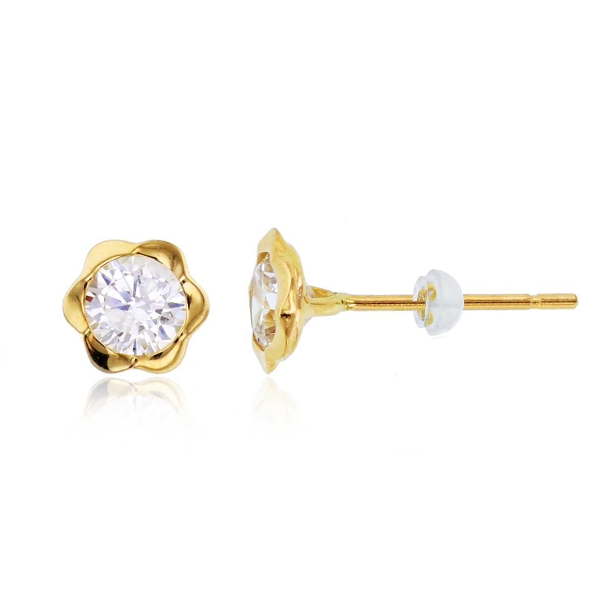14K Yellow Gold 4mm Rnd CZ Flower Setting Studs with Silicone Backs