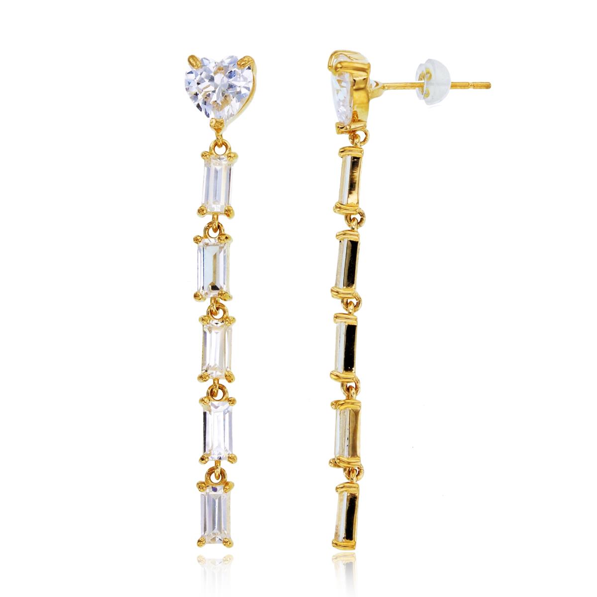 14K Yellow Gold 6mm HS & SB CZ Flexy Vertical Row Earrings with Silicone Backs