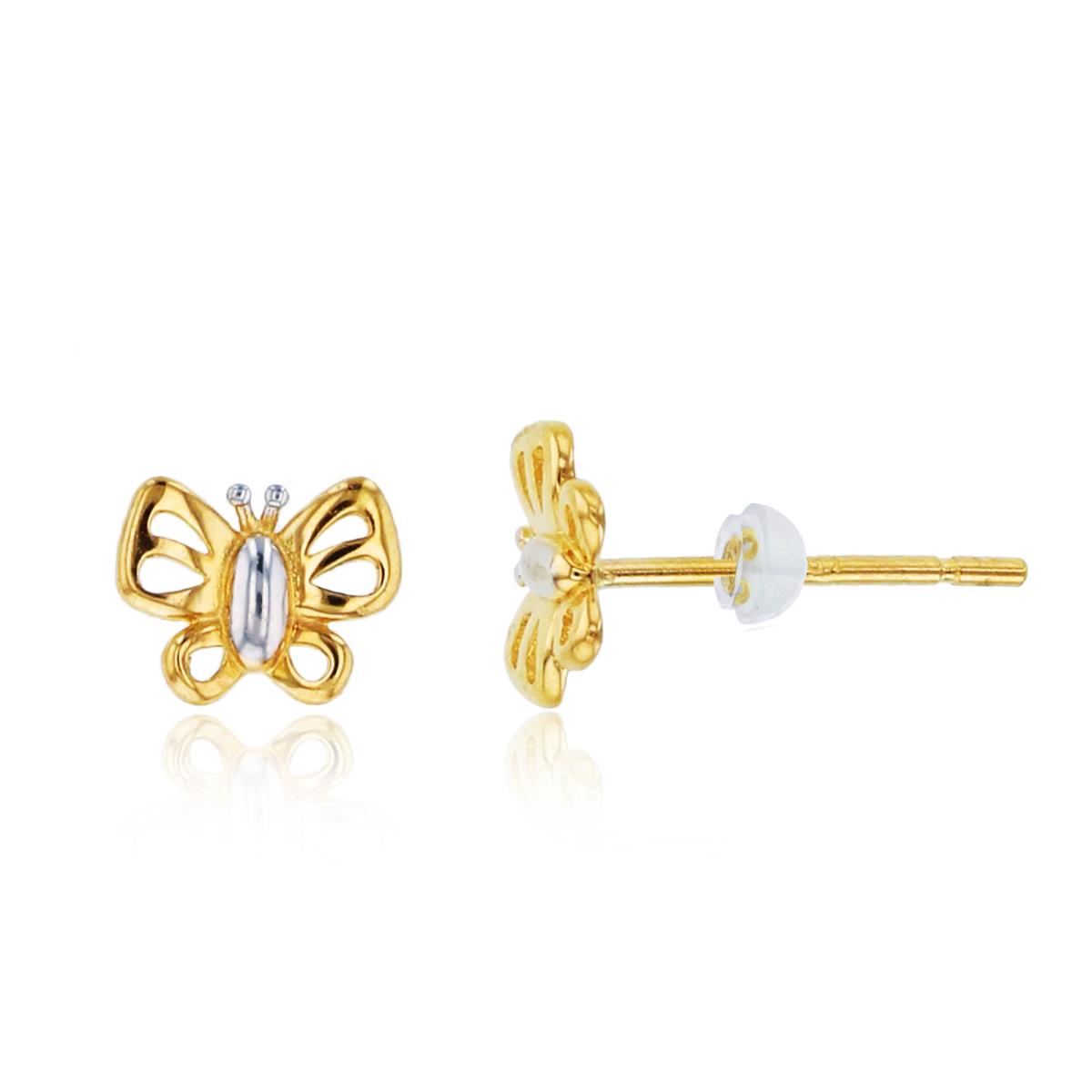 14K Two-Tone Gold Textured Butterfly Studs with Silicone Backs