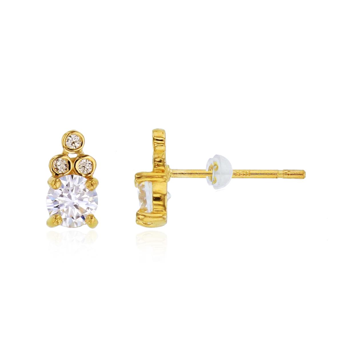 14K Yellow Gold Rnd CZ Owl Studs with Silicone Backs