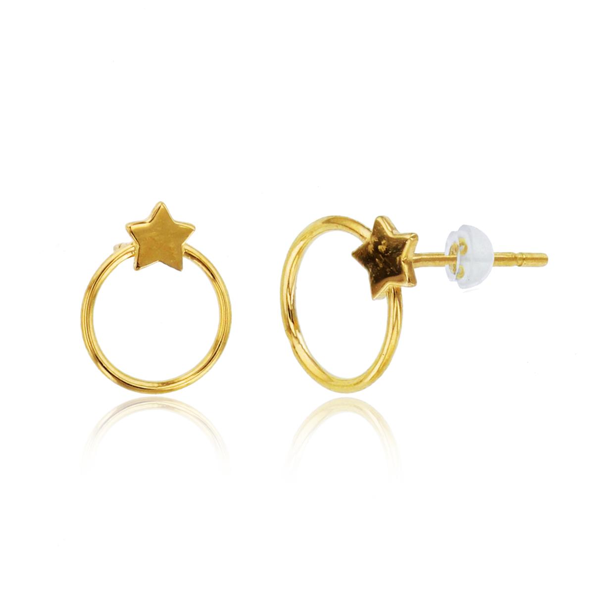 14K Yellow Gold Open Circle with Star Studs with Silicone Backs