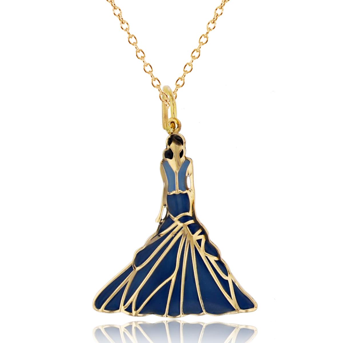 14K Yellow Gold Enamel Gown Lady 28x20mm 18" 020 Rolo Necklace