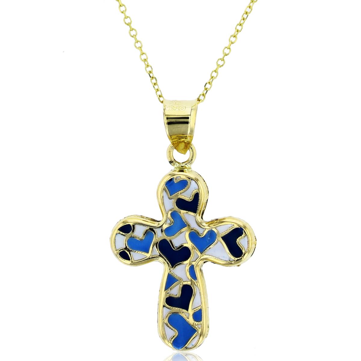 14K Yellow Gold Blue Enamel Rounded 27x15mm  Cross 18" 020 Rolo Necklace