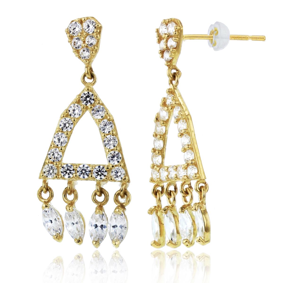 14K Yellow Gold MQ & Rnd CZ Chandelier Earrings with Silicone Backs