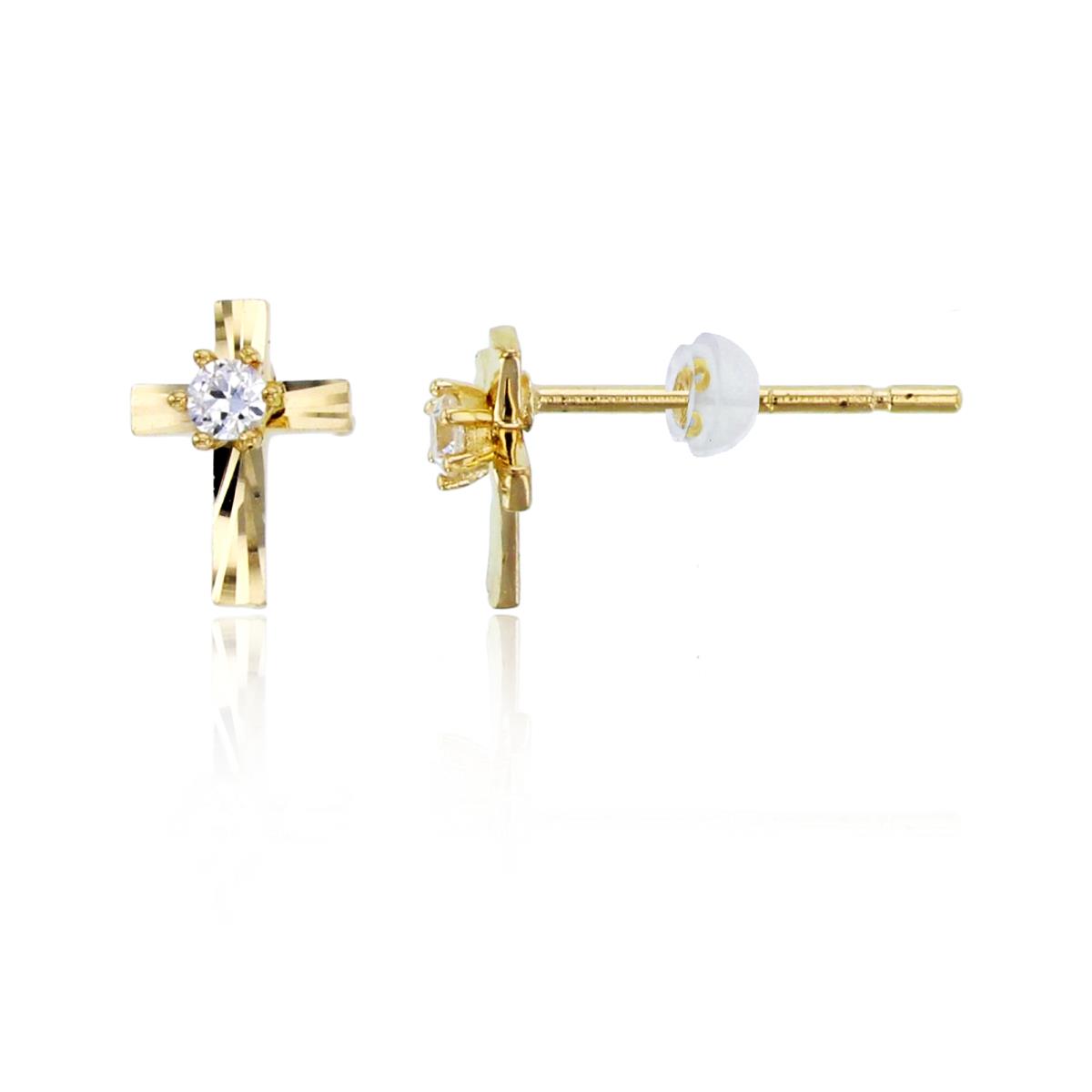 14K Yellow Gold Rnd CZ Center DC Cross Studs with Silicone Backs