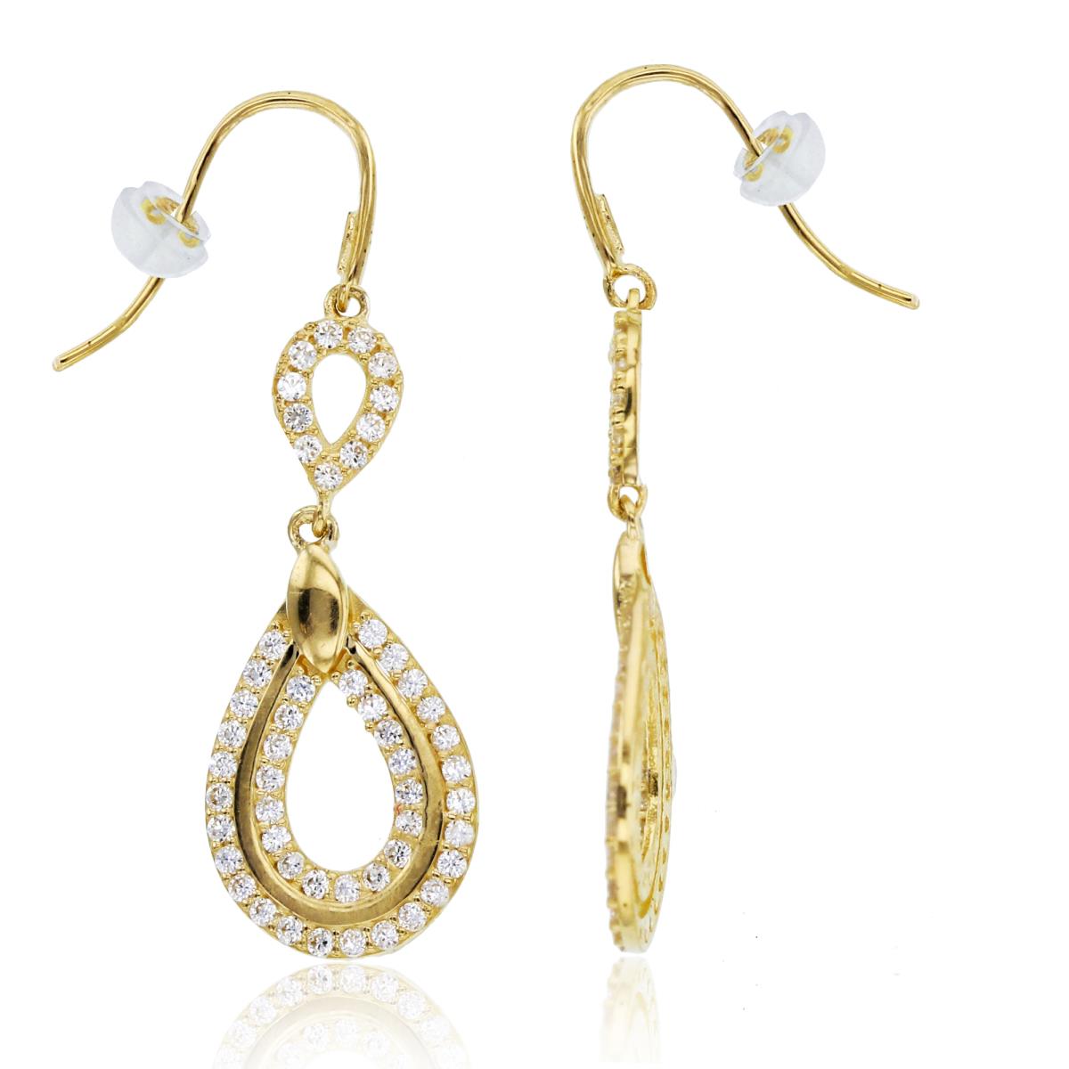 14K Yellow Gold Rnd CZ Open PS-shape Top/Bottom Dangling Earrings 