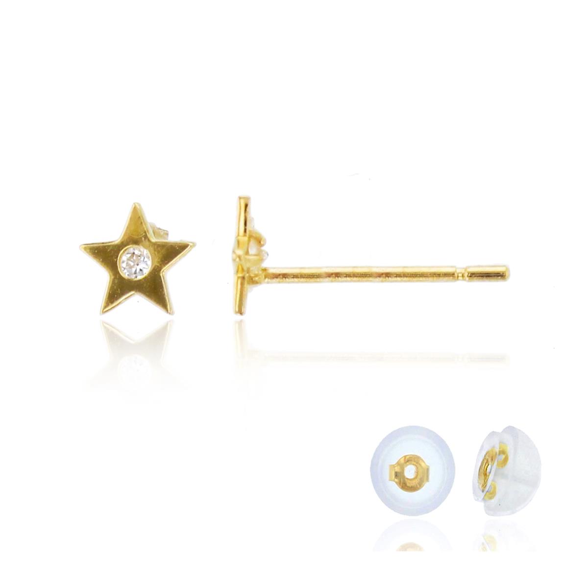 14K Yellow Gold Rnd CZ Center High Polished Star Studs with Silicone Backs
