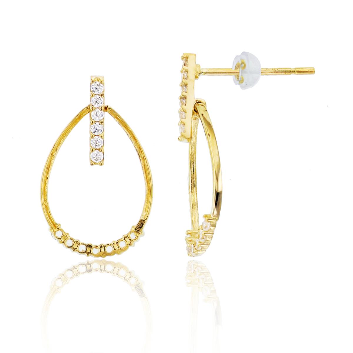 14K Yellow Gold Rnd CZ Open PS-Dangling Earrings with Silicone Backs