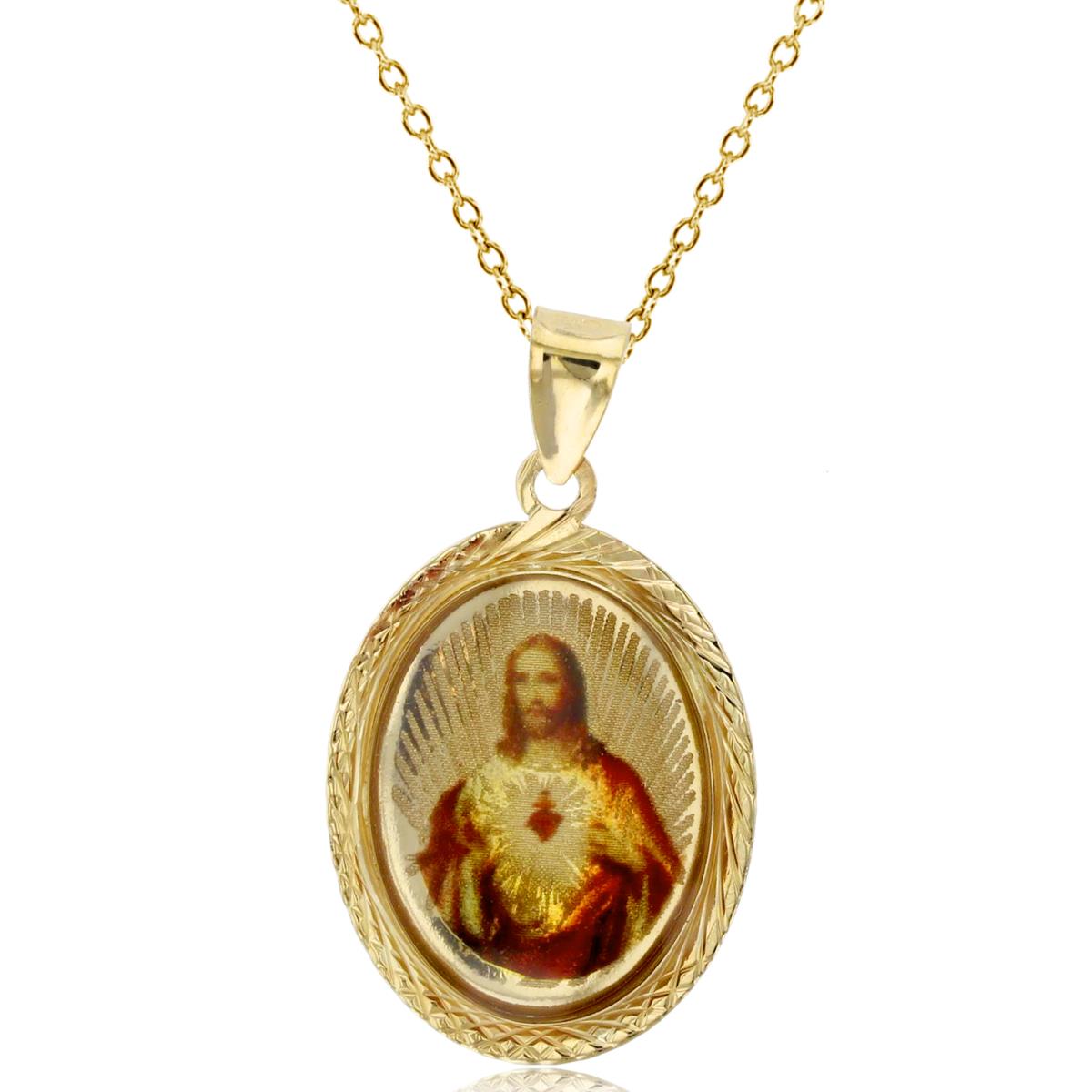 14K Yellow Gold Enamel 27x15mm Jesus D/C Medallion 18" 020 Rolo Necklace