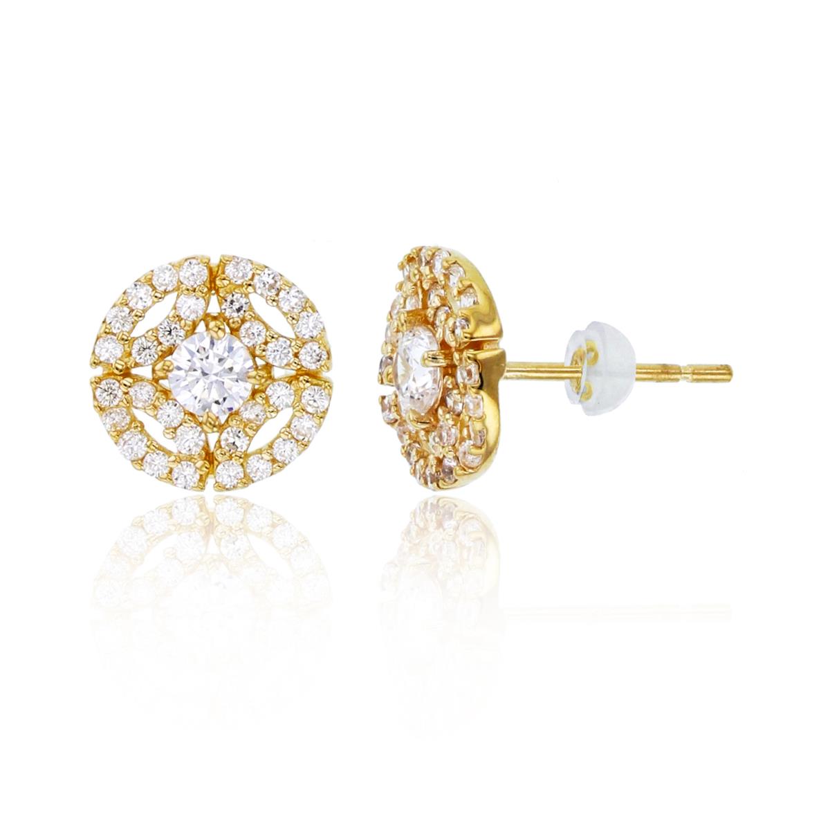 14K Yellow Gold Rnd CZ Cluster Studs with Silicone Backs