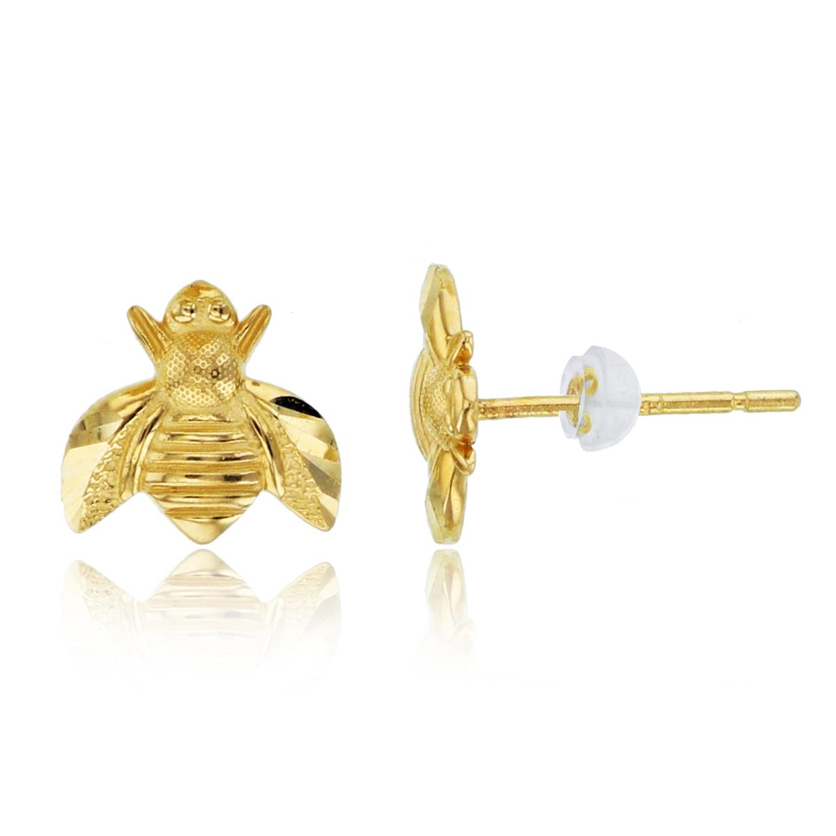 14K Yellow Gold High Polished DC "Bee" Studs with Silicone Backs