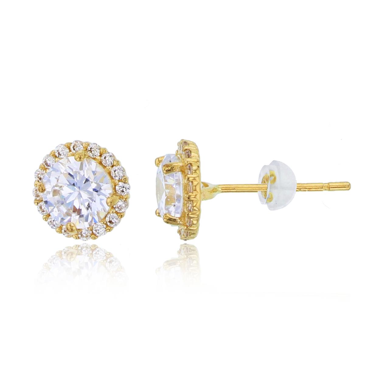 14K Yellow Gold 5mm Rnd CZ Halo Studs with Silicone Backs