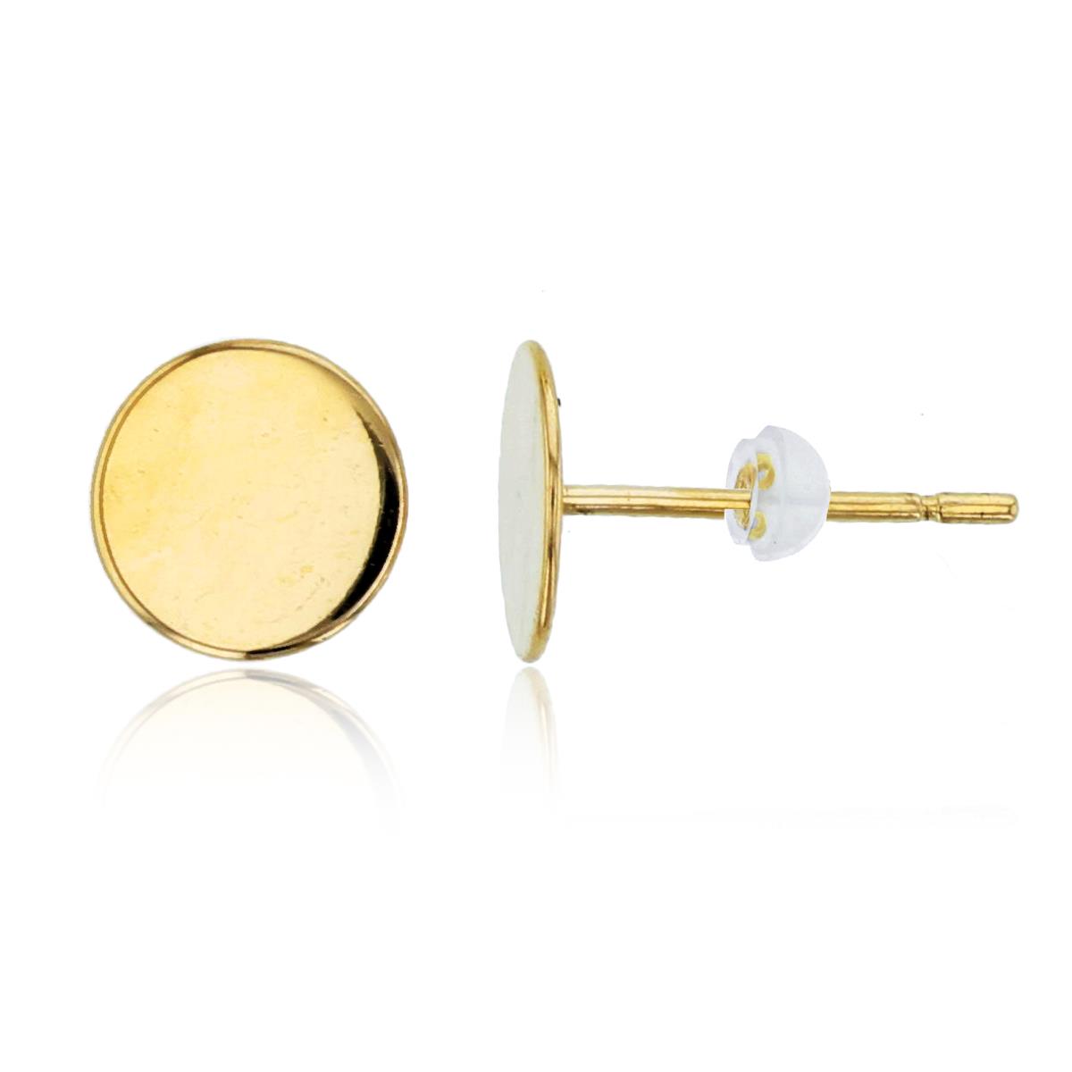 14K Yellow Gold 6mm High Polished Circle Studs with Silicone Backs