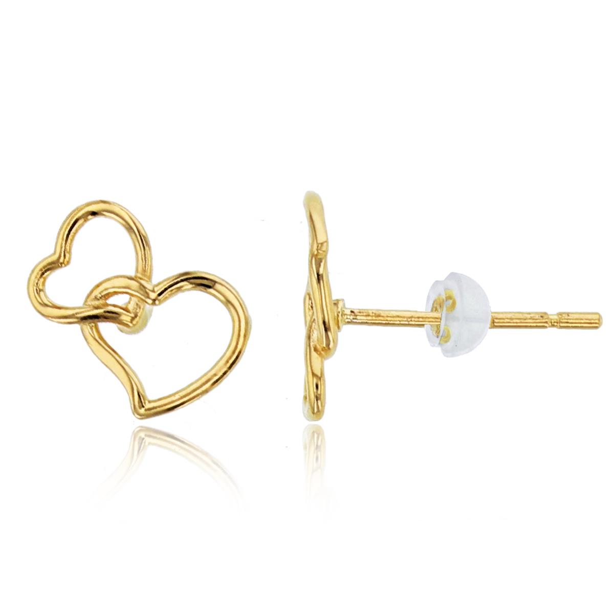 14K Yellow Gold High Polished Invert Hearts Stud with Silicone Back