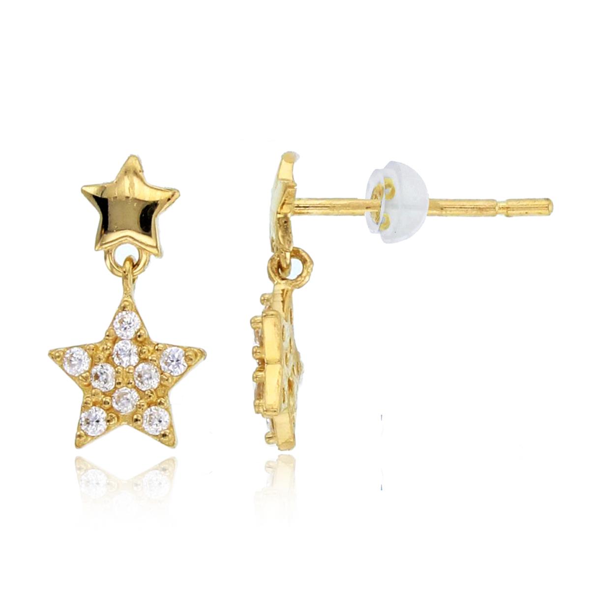 14K Yellow Gold Rnd CZ Dancing Star Studs with Silicon Backs