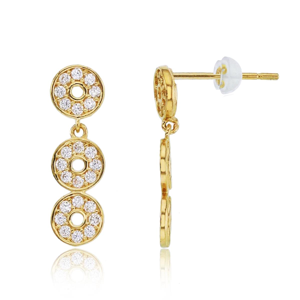 14K Yellow Gold Rnd CZ Micropave Circles Dangling Earring with Silicone Back