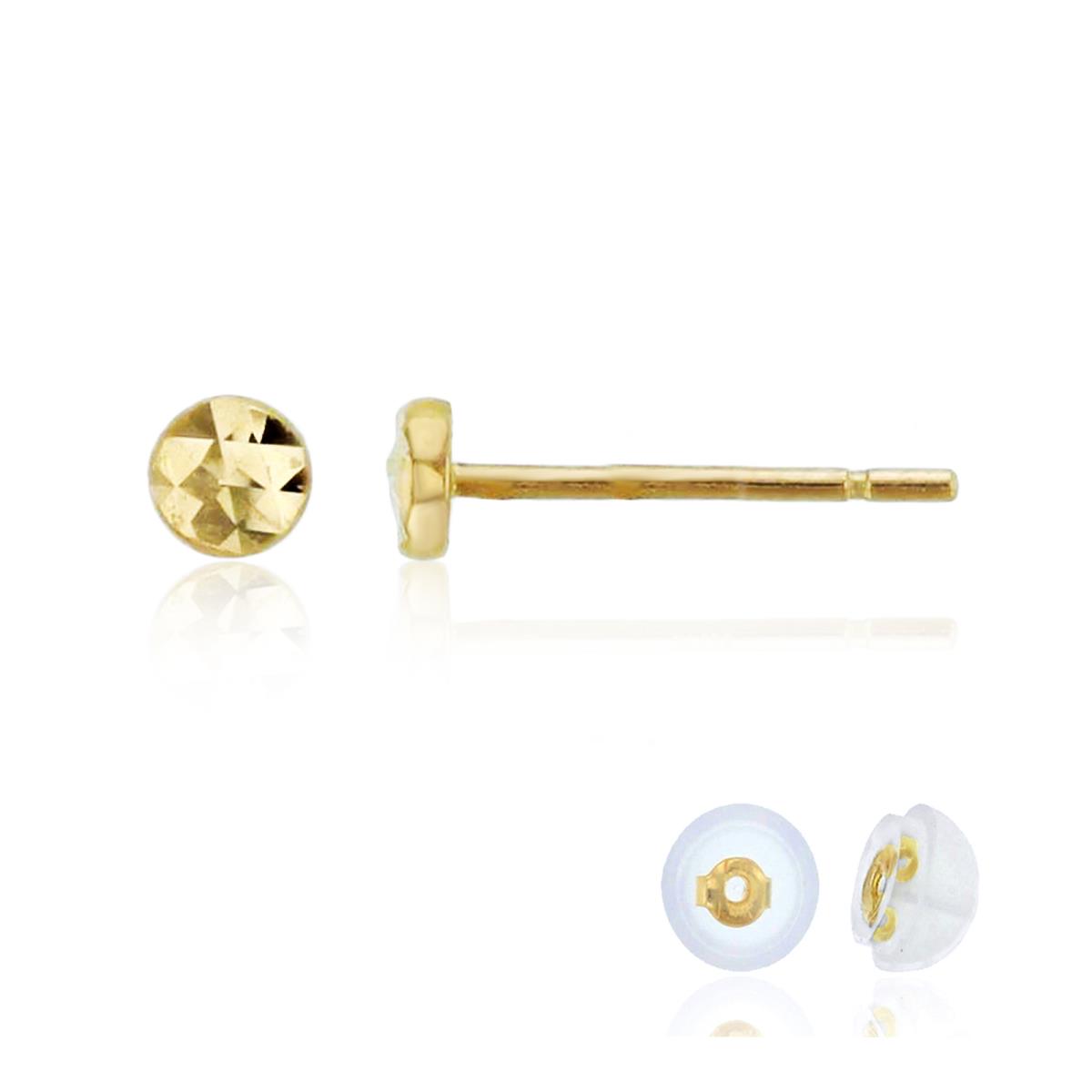 14K Yellow Gold 3mm Round Diamond Cut Studs with Silicone Backs