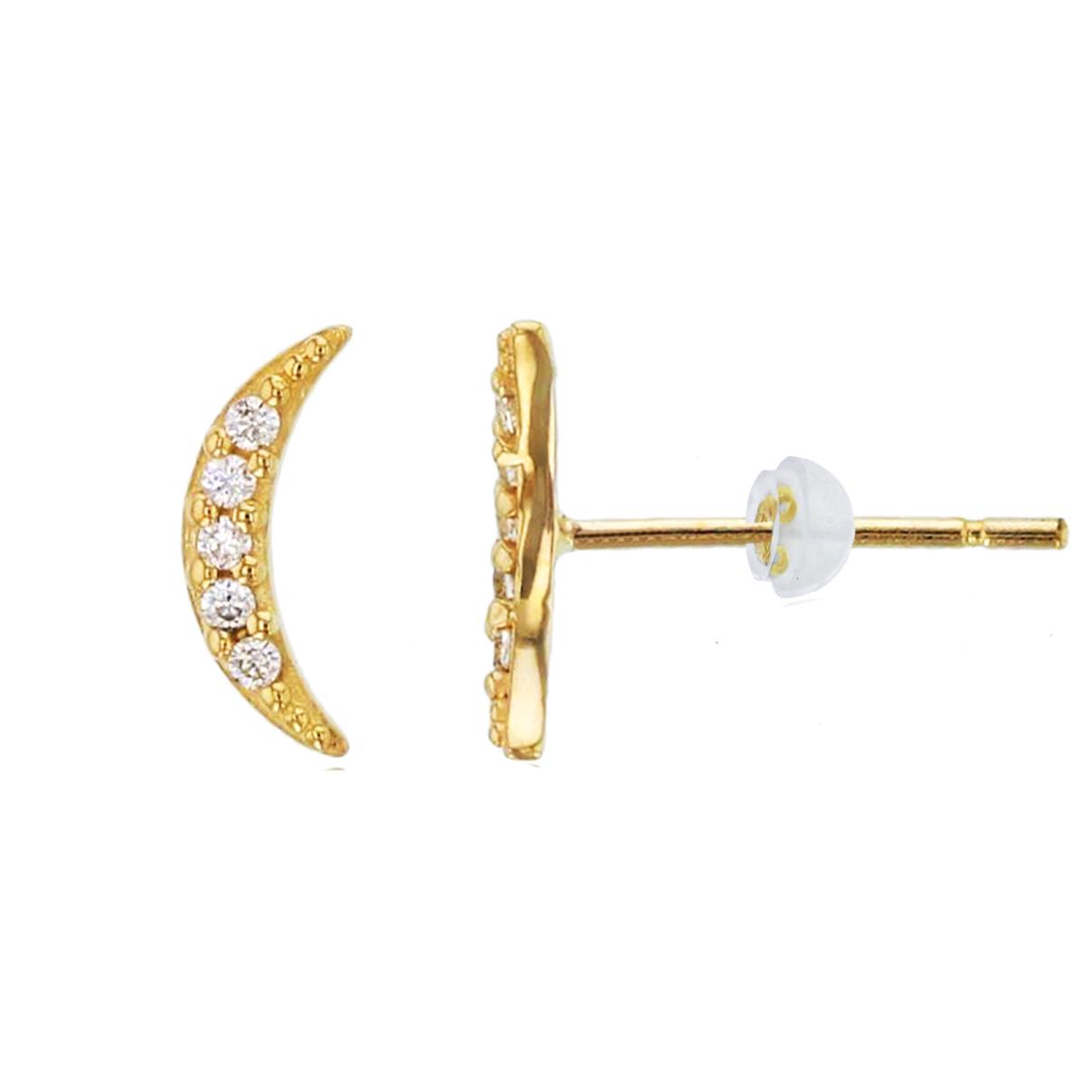 14K Yellow Gold Rnd CZ Half Moon Studs with Silicon Backs