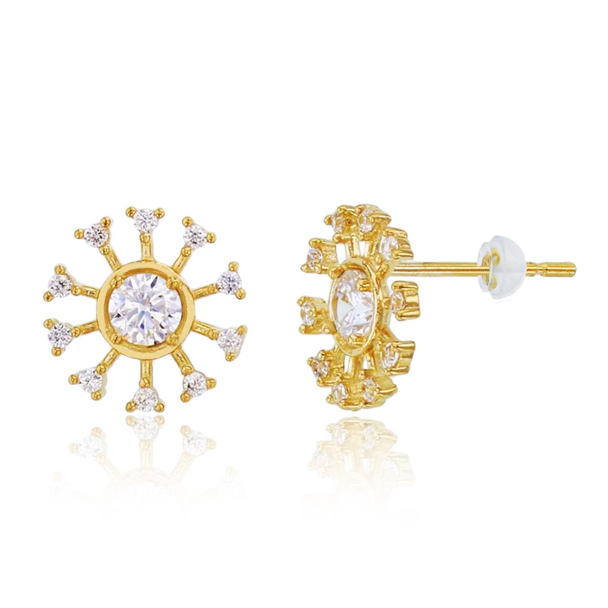14K Yellow Gold Rnd CZ Bezel Snowflake Studs with Silicon Backs