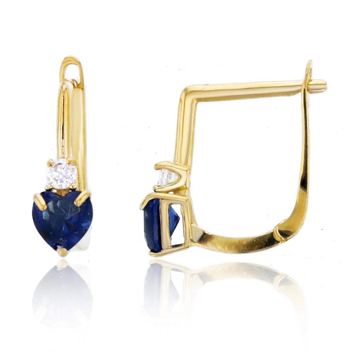 14K Yellow Gold Rnd White & 4mm HS Sapphire CZ Heart Earrings with Latch Backs