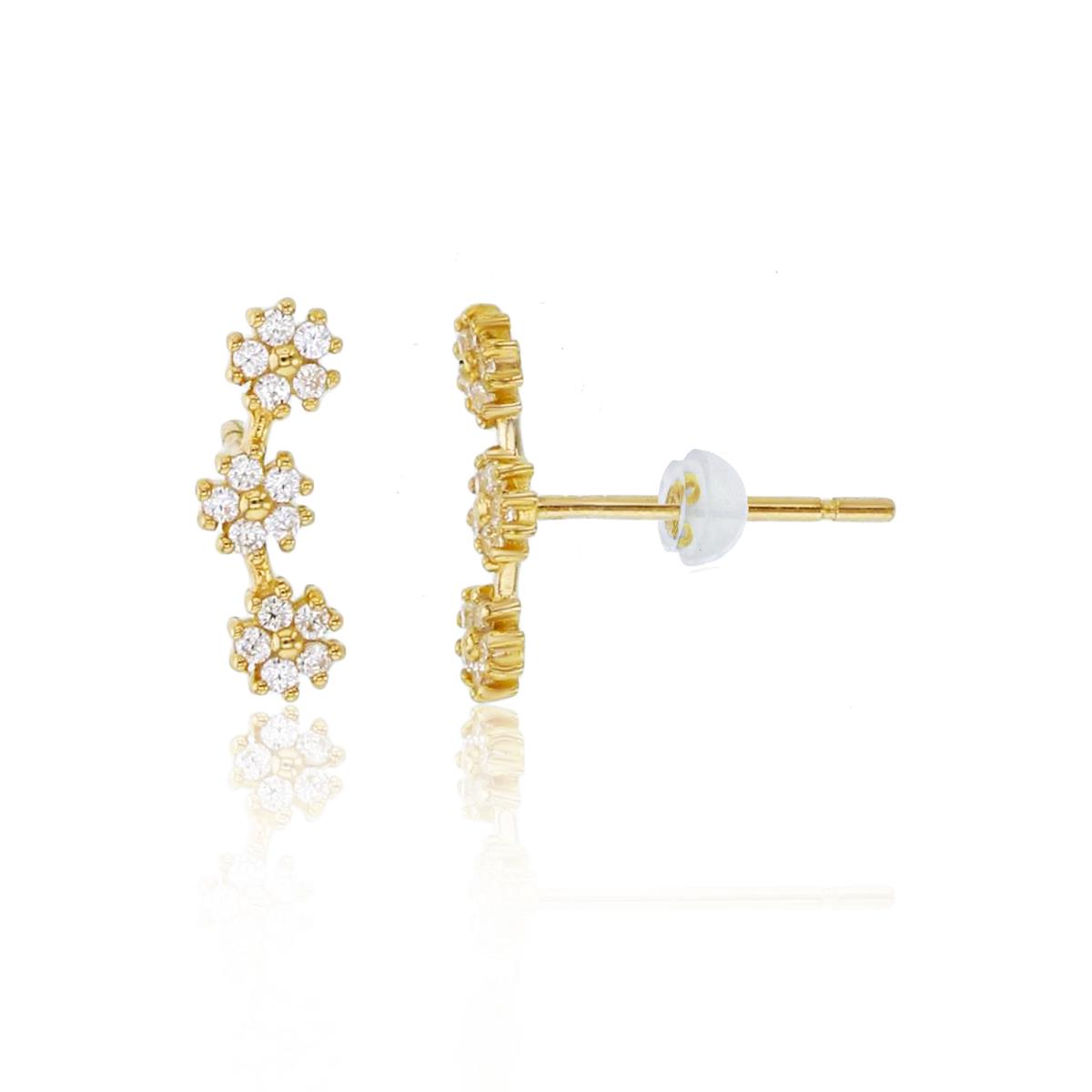 10K Yellow Gold Triple Clusters Ear Crawler with Silicone Back