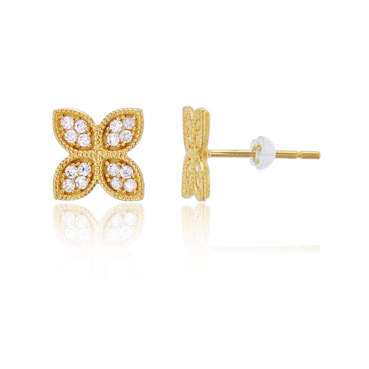 10K Yellow Gold Milgrain Clover Stud Earring with Silicone Back