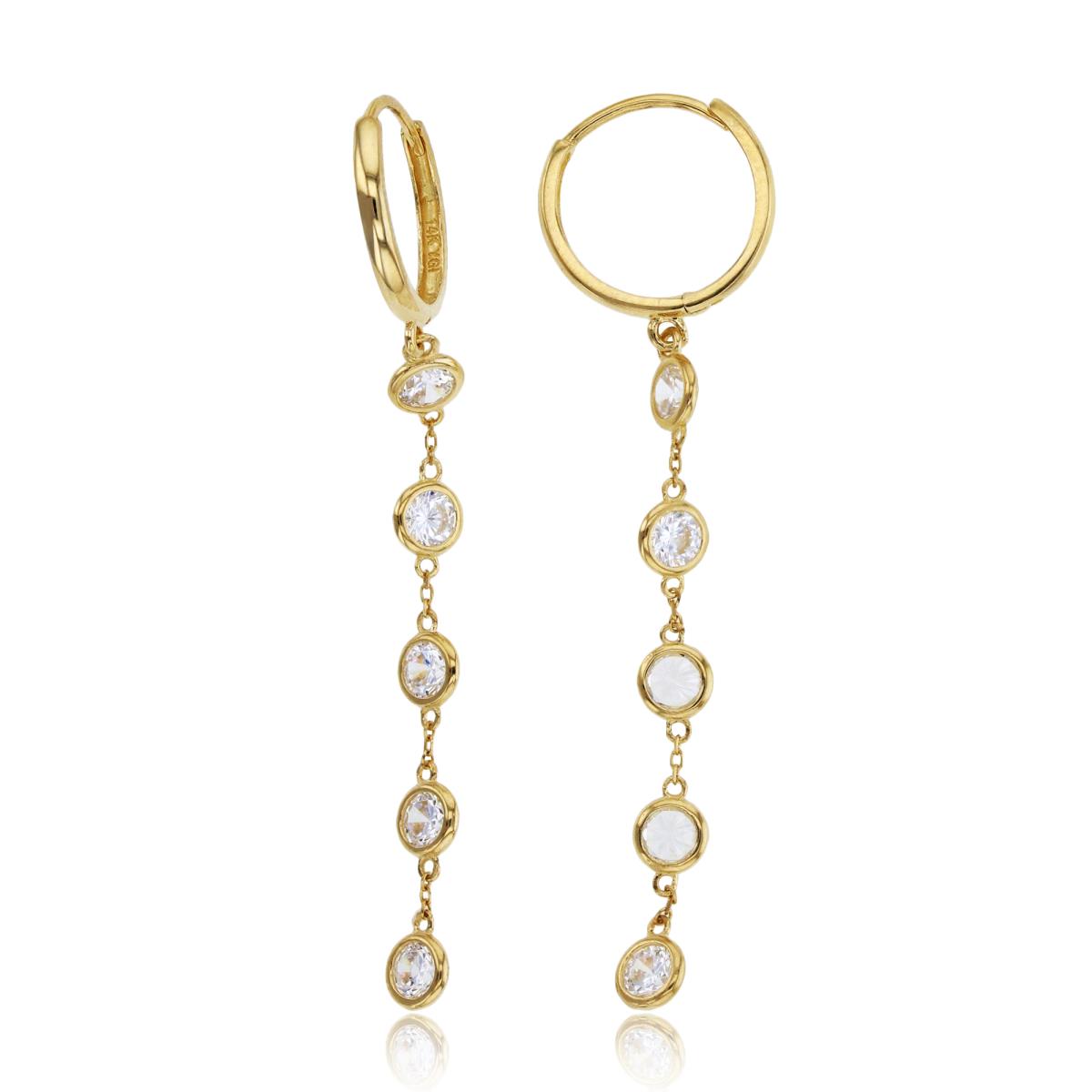 14K Yellow Gold Huggie Top & Rnd Bezel CZ Circles Dangling Earrings