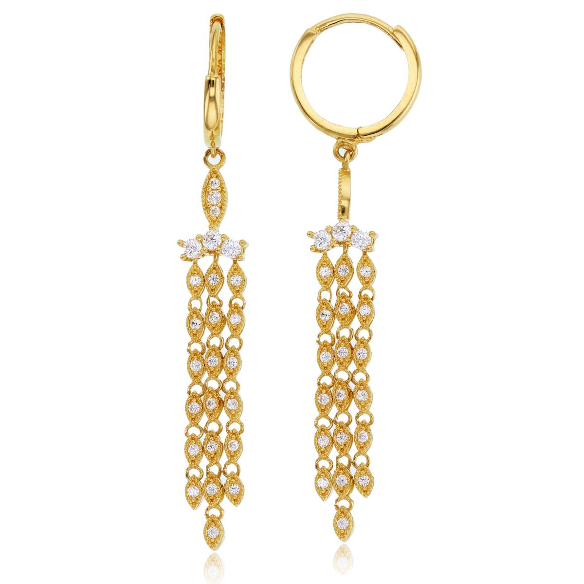 14K Yellow Gold Rnd CZ Milgraine Chandelier Dangling on Huggie Earrings