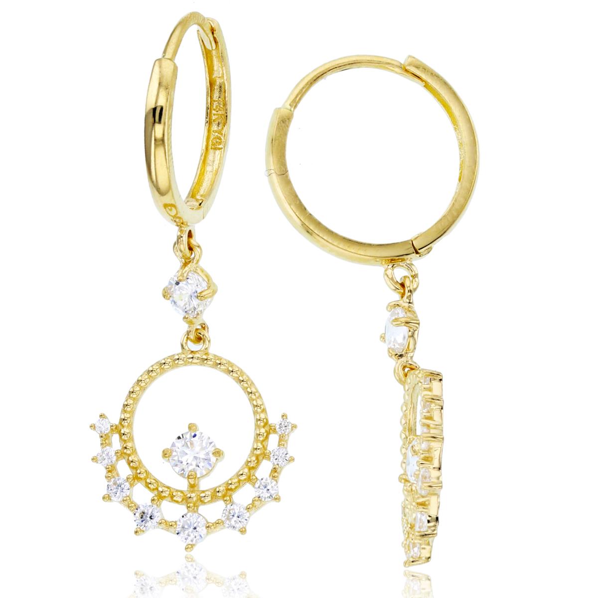 14K Yellow Gold Rnd CZ Chandelier Dangling on Huggie Earrings