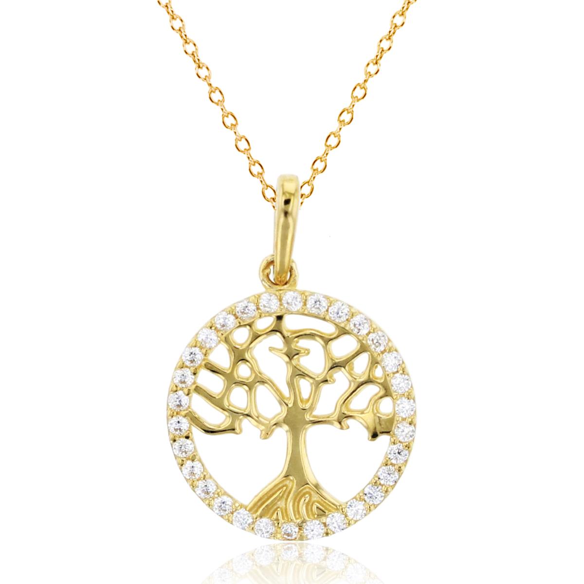 14K Yellow Gold Rnd CZ Circle with "Tree of Life" 18"Necklace