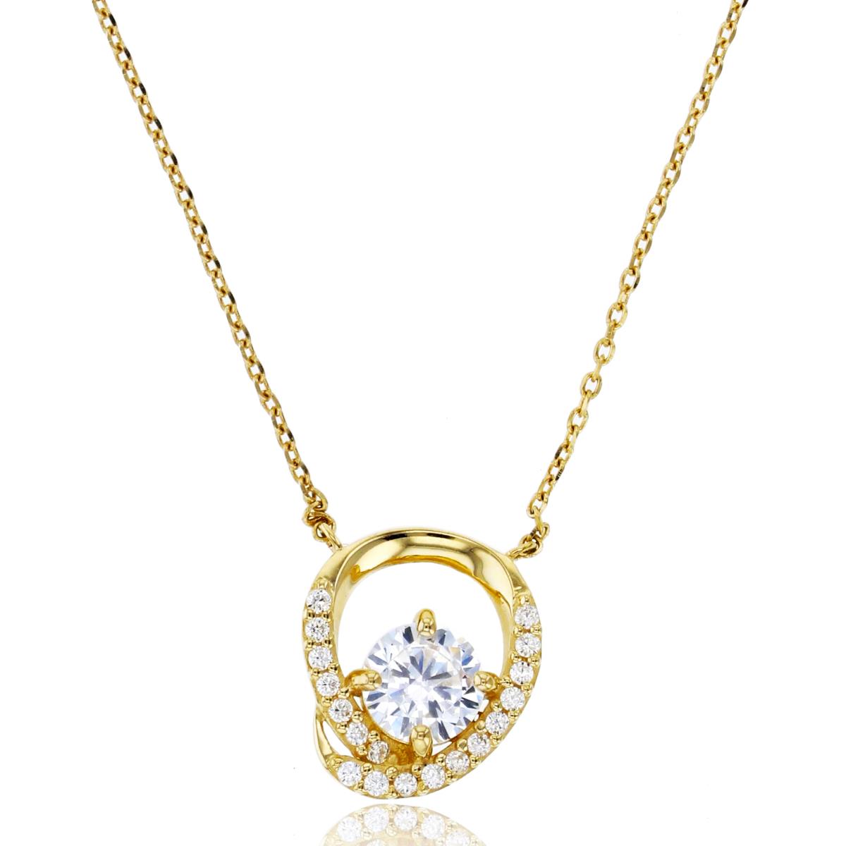 14K Yellow Gold 5mm Rnd CZ in Open Circle 16"+2"Necklace